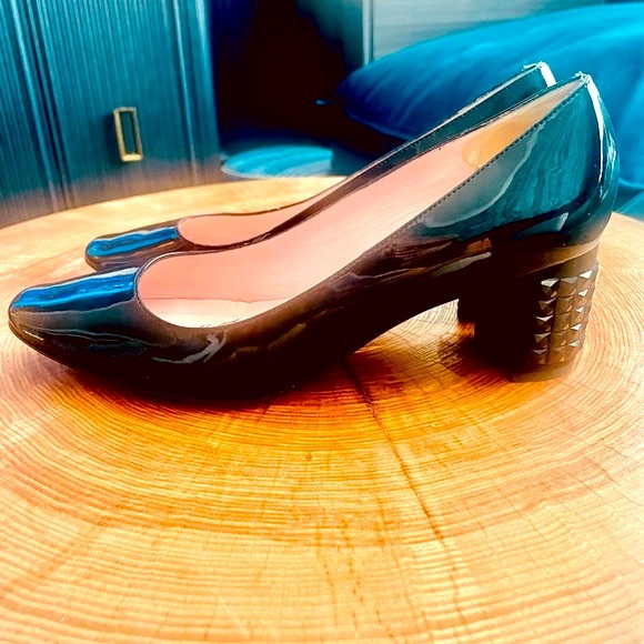 Style EGDE! Kate Spade NY- DANIKA- Black/Patent Crystal-stud block heels 9.5M - Picture 6 of 11